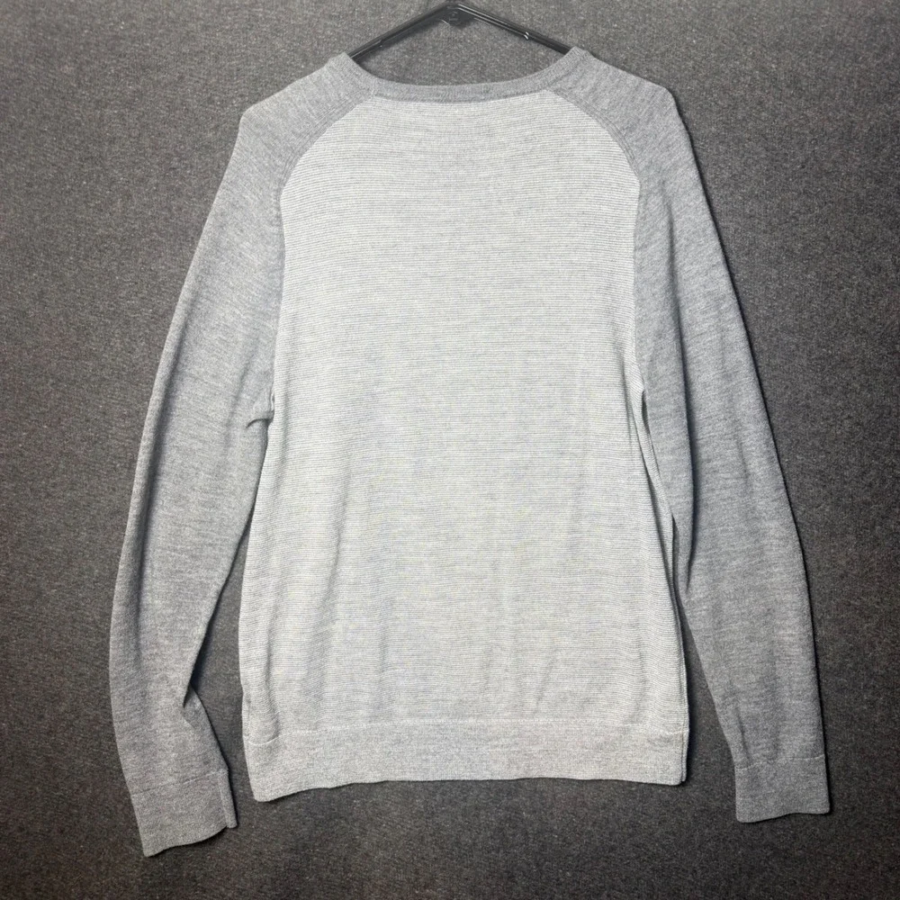 Express Merino‎ Wool Sweater Mens Large Grey Raglan Crew Neck Knit L preppy